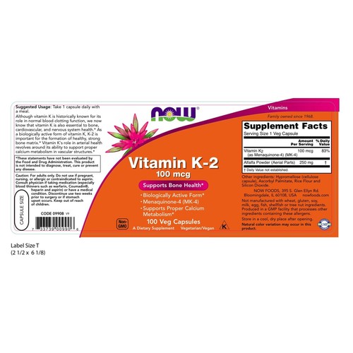 Vitamin K2 MK4 Menaquinone4 100mcg 100 Veg Capsules Biologically