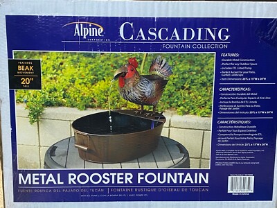 Alpine Metal Rooster on a Tin Fountain, 20 Inch Tall