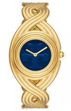 NEW Tory Burch Miller Braided Cuff Bracelet Watch Gold & Navy Blue TBW6213