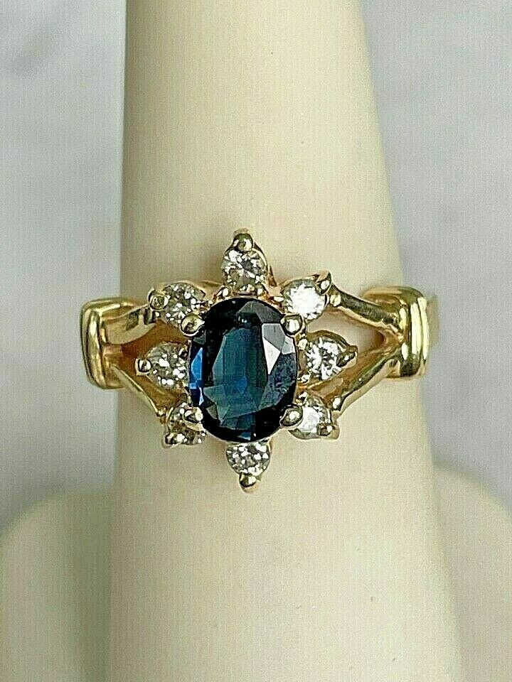 1.24 Ct Natural Sapphire & Diamonds Yellow Gold Plated Silver Cocktail Ring