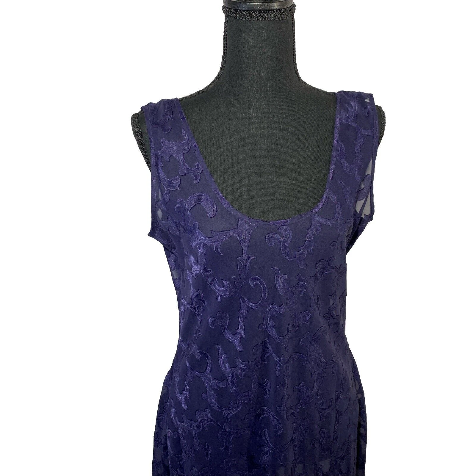 UNDERCOVER Abito Slip Vintage Victoria’s Secret Etichetta Corona Oro Viola Profondo Burnout Maxi M