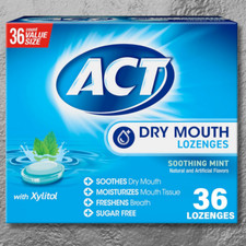 ACT Dry Mouth Lozenges With Xylitol, Soothing Mint Flavor, One Pack of 36 Count.