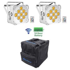  2 BEST PAR 60 White Rechargeable Wash Lights w/ Wireless DMX RGBWA UV Bag