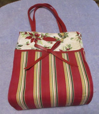 Longaberger Christmas Poinsettia Holly Stripe Tote / Lunch Bag Purse