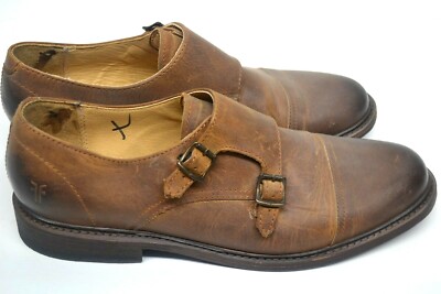 Frye Mens James Double Monk Leather Oxford, SHOE BROWN SZ 9  display picture 3