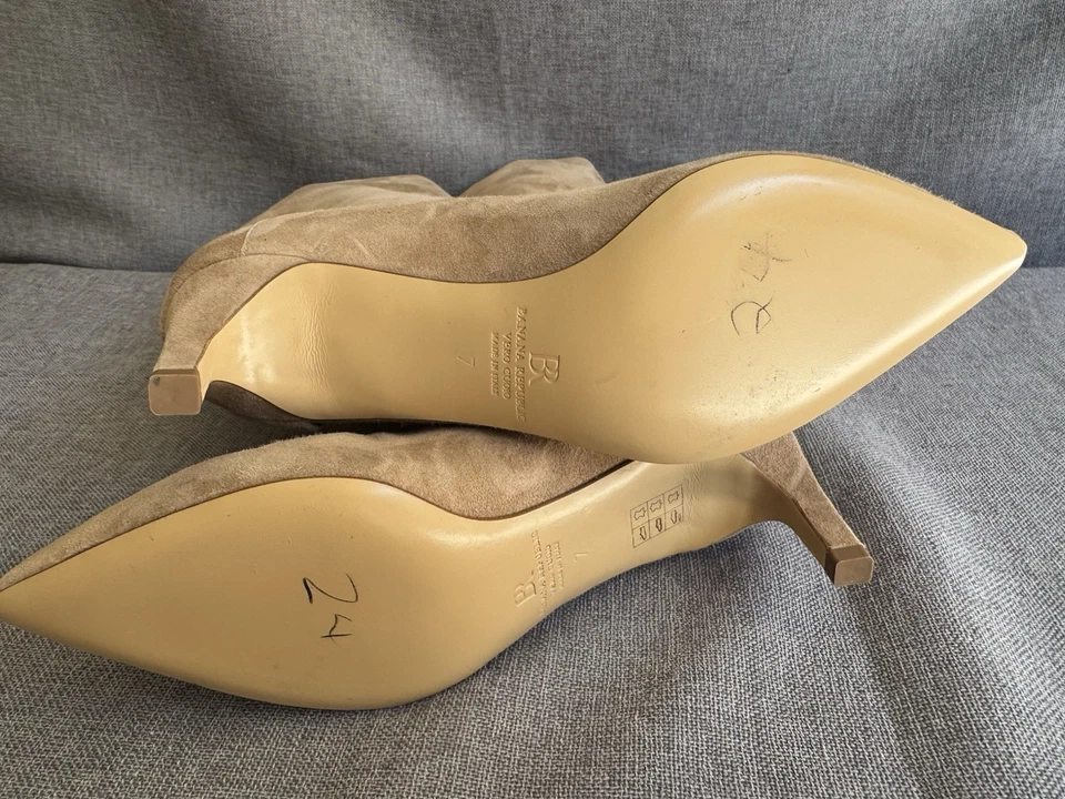 Banana Republic Италии бежевый Torri высокий замши кожаные ботинки Sz 7 низкий каблук - Изображение 4 из 4