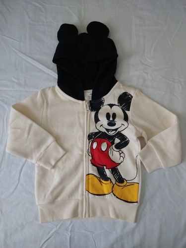 H&M Disney Mickey Mouse Hoodie Full Zip Unisex Ivory/ Black Kids Size 2T - Picture 1 of 6