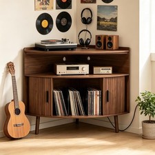 Corner Record Player Stand,Turntable Stand Table Stereo Cabinet  Open Storage