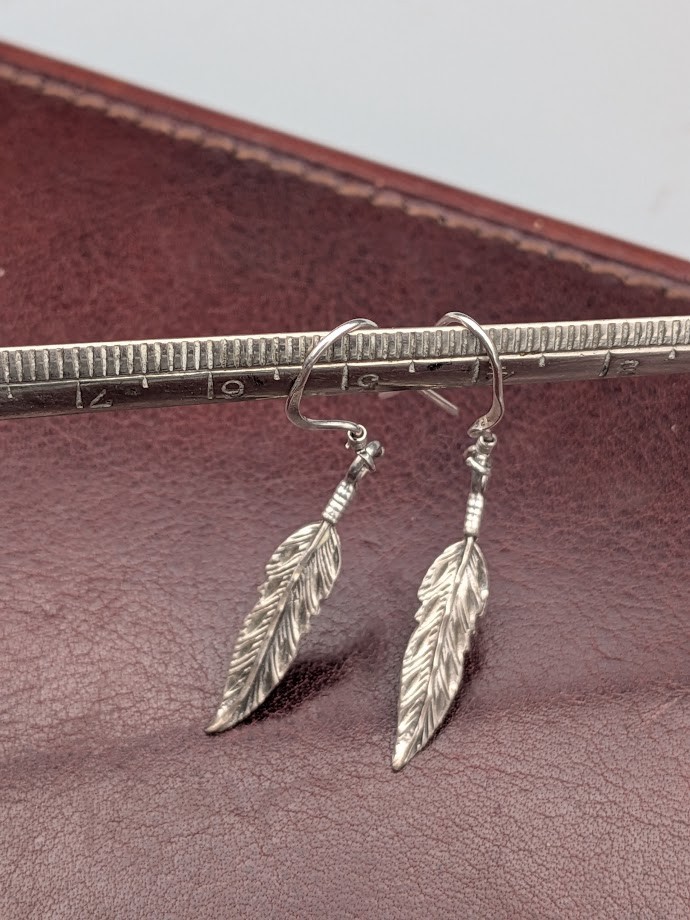 Sterling Silver Feather Hook Back Dangle Earrings… - image 6