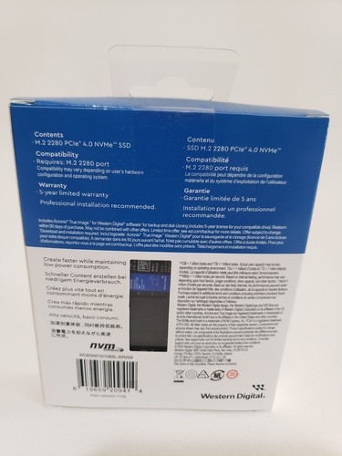 Western Digital WD Blue 1TB SN580 NVMe Internal SSD WDBWMY0010BBL-WRWM New - Afbeelding 2 van 2