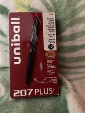 uniball 207 Plus Retractable Gel Pens, Medium Point, 0.7mm, Black Ink, 12/Pack