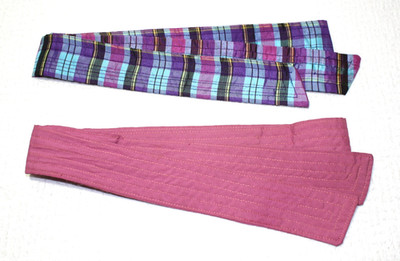 Set of 2 Vintage 1980s Fabric Sash Tie Belts Handmade Mauve Purple Plaid 47-48''L