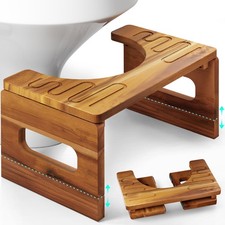 Bluewest Foldable Toilet Stool, 7 And 9 Inch Adjustable Height, Acacia Wood PSV9
