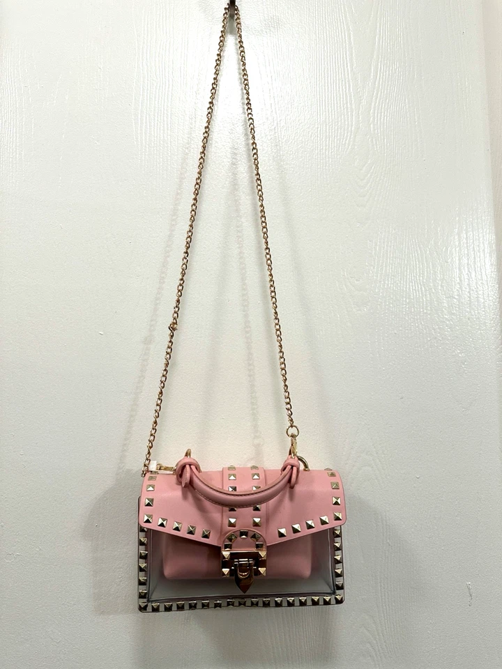 Mujeres Lujo Tachonado Bolso de Hombro Bandolera Cadena Fiesta Bolso de Mano Bolsa Rosa Transparente Foto 2 de 4