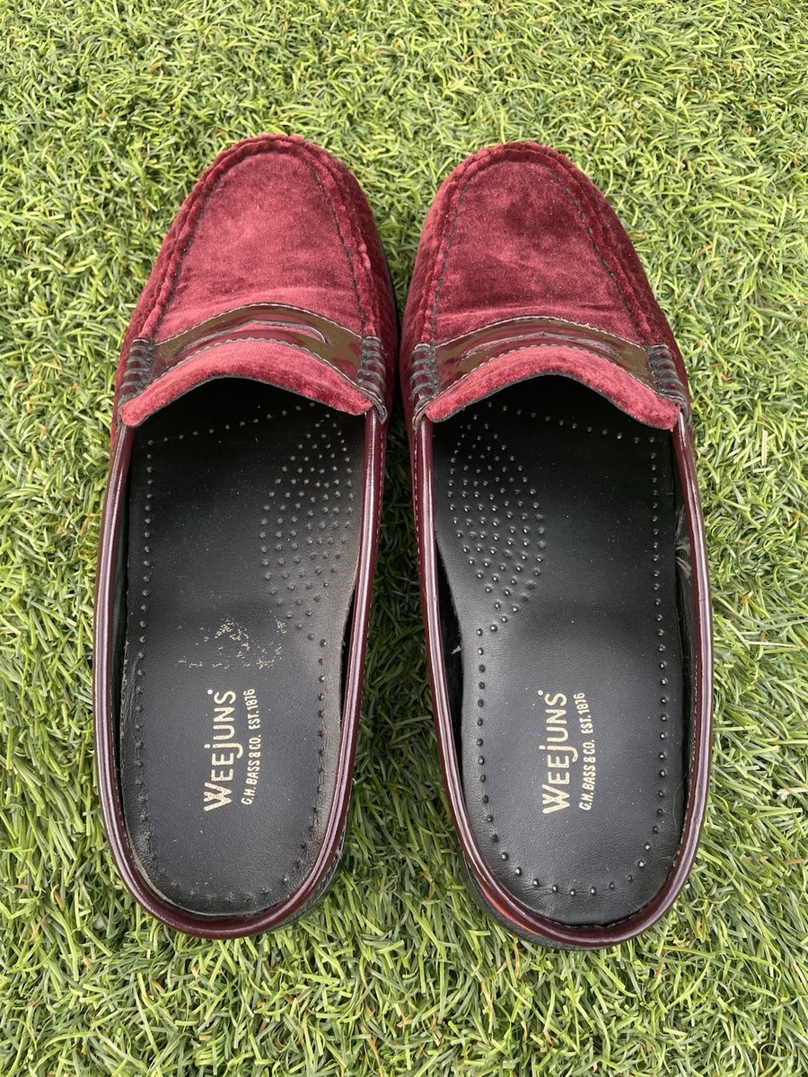 G.H. Bass Weejuns | Burgundy Velvet Penny Loafer Mules  display picture 1