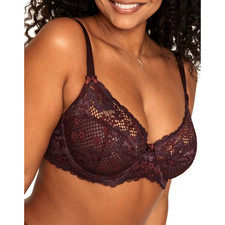 NWT Adore Me Cinthia Unlined Full Coverage Bra Women 36D Fudge Sheer Floral Lace