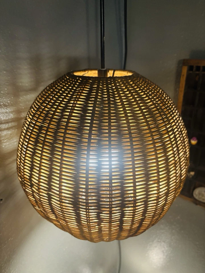 Globo de vime de vime pendurado luz, cabo de ligação. Decoração boho para casa, tão aconchegante fofa - Imagem 2 de 4
