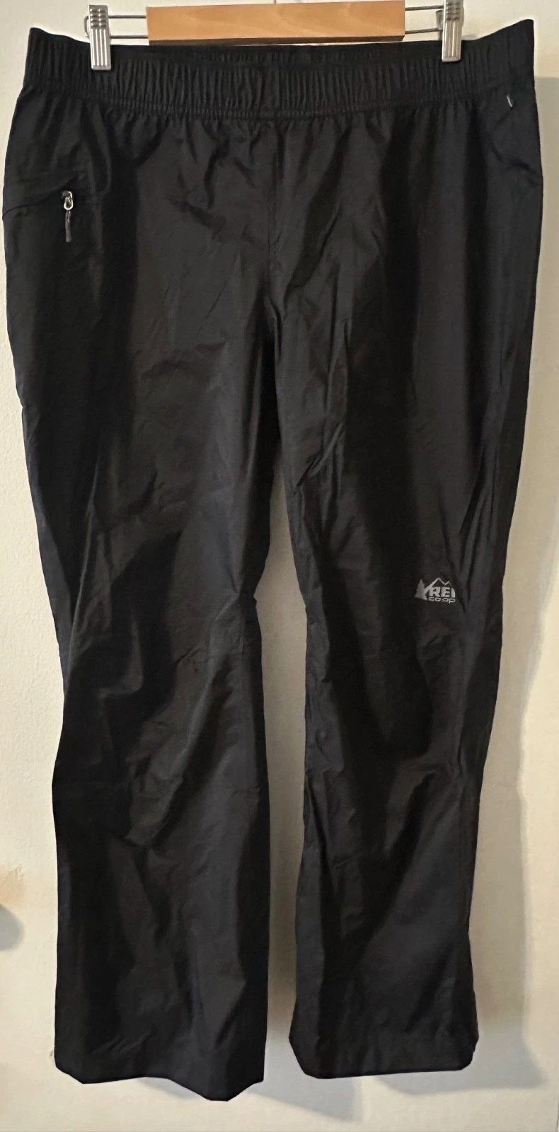 REI Co-Op Rainer Rain Pants Ankle-Zip Nylon Black Waterproof Sz Large Petite
