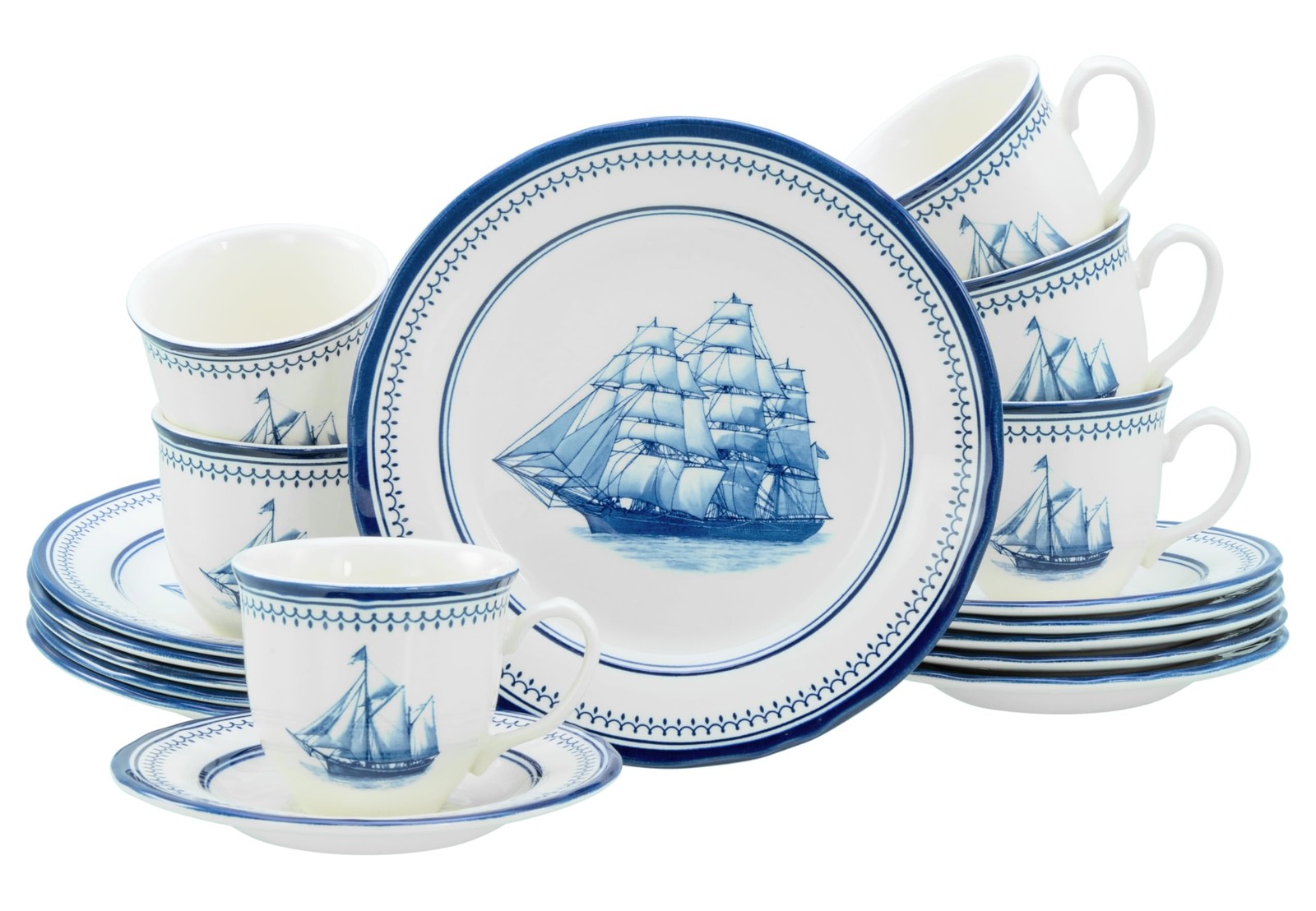CreaTable 24484 Serie Segelschiff Blau 18-tlg 6 Personen Kaffeeservice