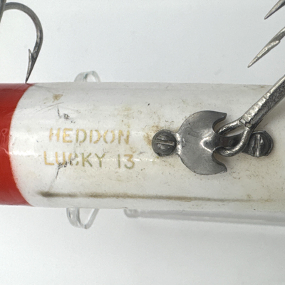 Vintage Heddon Lucky 13 Fishing Lure Rare Red White Old Original