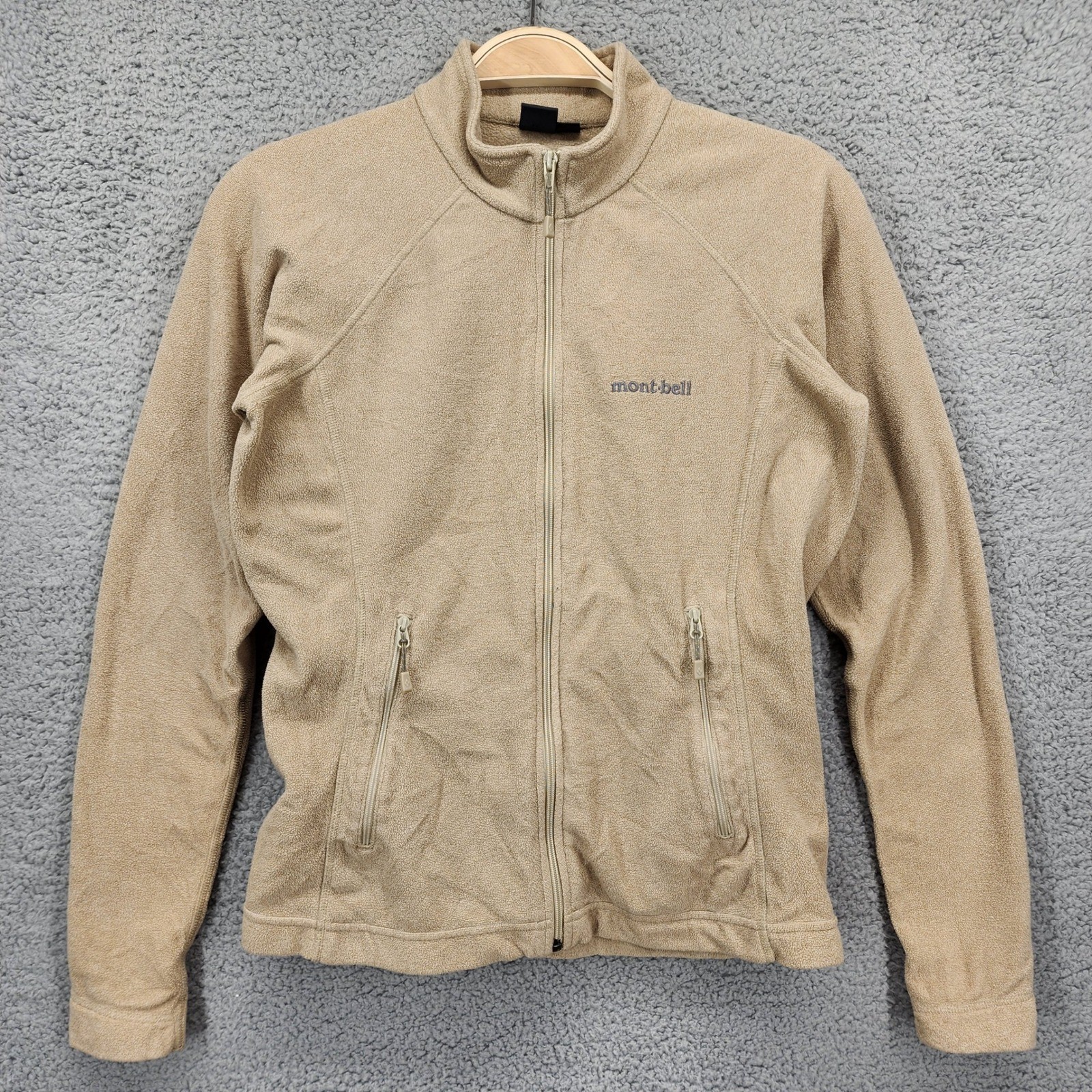 mont bell Womens Fleece Full Zip Jacket Tan Lightweight Casual Outdoor Small