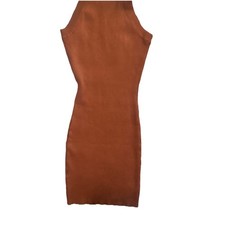 MABLE Brown Knit Sleeveless High Neck Stretch Bodycon Knee-Length Dress L