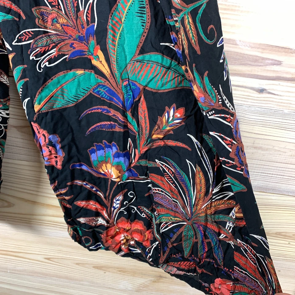 Pantalones Angie Palazzo 3X Pierna Ancha Cortos Negro Estampado de Flores Indie Boho Foto 3 de 4