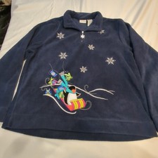 Christmas Snowflake Fleece Large 12/14 Ugly Christmas Sweater Penguin On Sleigh