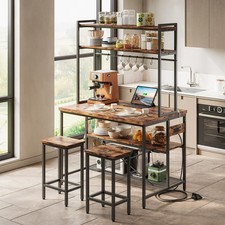  Kitchen Island with Stools, Bakers Rack with Storage and Power Outlet 