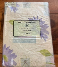 Sultan's Linens Vinyl Table Cloth 52x90 Flannel Back Purple Flower Floral