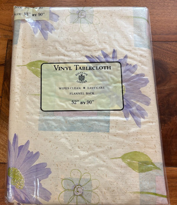 Sultan's Linens Vinyl Table Cloth 52x90 Flannel Back Purple Flower Floral