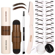 Kit de plantillas de estampillas para cejas UCANBE 25 PIEZAS con pomada de sello de cejas de doble color, 20 R