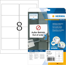 Self Adhesive Removable Labels, 8 Labels per A4 Sheet, 25 Sheets, 96 X 63.5 Mm,
