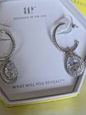 Earring Reveal Delilah ER64990 Hoop Dangle Earrings CZ Rhodium Plated