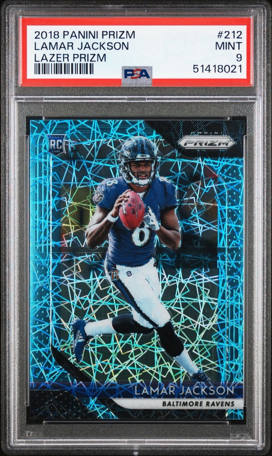 2018 PRIZM LAMAR JACKSON LAZER PRIZM PSA 9 ROOKIE 212 RAVENS