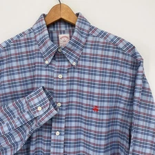 Brooks Brothers Shirt Men’s L Blue Paid Non-Iron Long Sleeve Button Front