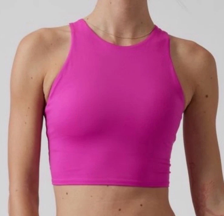 Новый Athleta женский размер средний сознательный укороченный бюстгальтер в Fuschia бюстгальтер с высоким воротником - Изображение 2 из 4