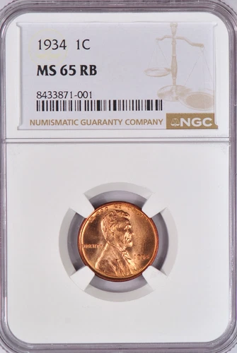 1934 Lincoln Wheat Cent NGC MS 65 RB Gem Coin 1C