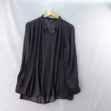 Simply Vera Vera Wang Womens Black Long Sleeve Ruffle Neck V Neck Blouse Top M