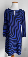 Tahari Arthur S Levine Blue & Black Keyhole Long Sleeve Shift Dress, Lined, 4P