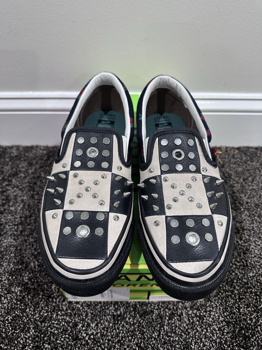 Gucci x Vans Black Checkered Leather Suede Studded Slip Ons 