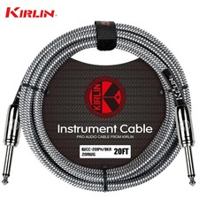 Kirlin 20FT 1/4" Straight Ends Woven Silver Guitar/Bass Cables With Cable Tie