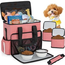 Dog Travel Bag,Large Pet Travel Bag for Supplies with 2 Food Container and Co...