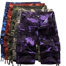New Mens Cotton Cargo Shorts Flat Front Pockets Washed Lounge - 29-42