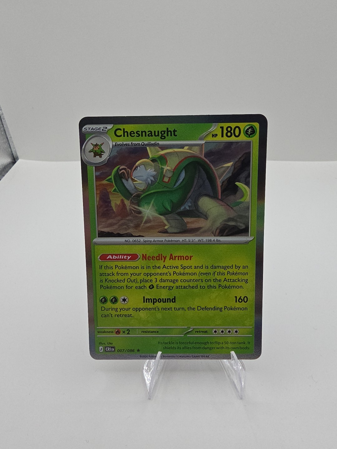 Chesnaught 7/86 Holo Rare. Chaos Rising. Pokemon Card
