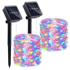 Solar String Lights Outdoor 2 Pack 33FT 100LED Copper Wire Fairy Light Waterp...