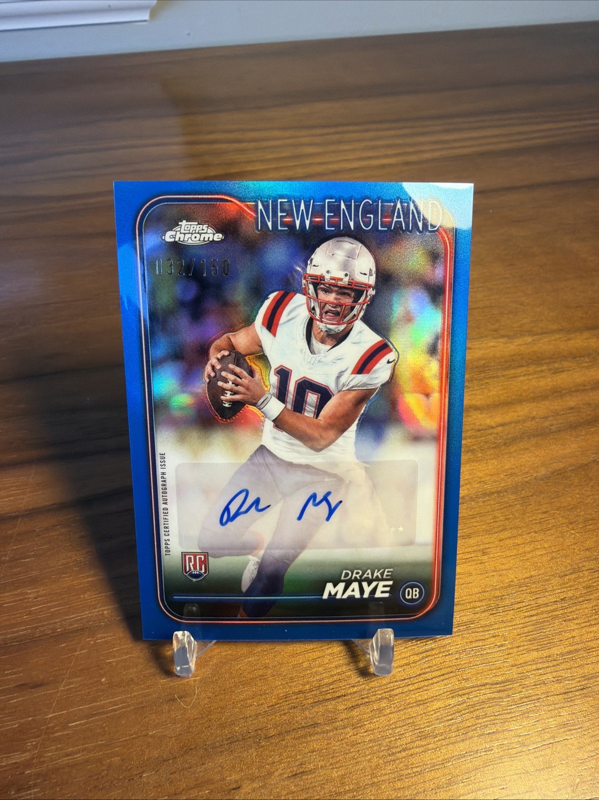 2024 Topps Chrome Drake Maye Auto /150 True Blue RC