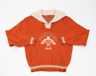 True VTG Collegiate 50s Native Thunderbird Varsity Sweater M Sailor Collar USA