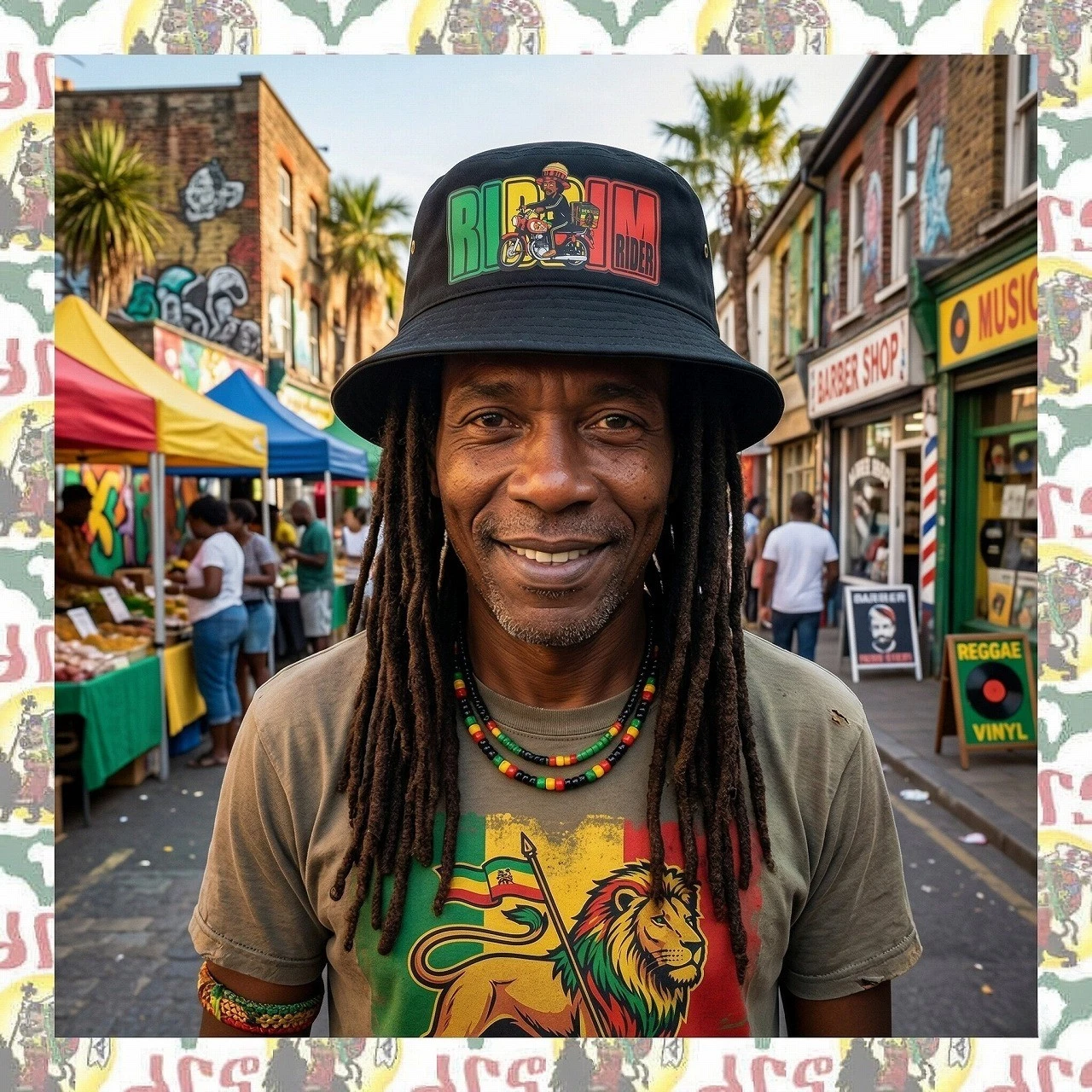 RIDDIM RIDER [drs] Bucket hat (Rasta Reggae Ethiopia dub handmade Cotton )