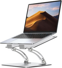 Ergonomic Adjustable Laptop Stand for Desk, Dual Foldable Computer Riser with Ad